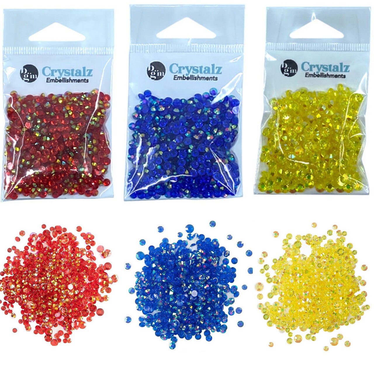 Buttons Galore Crystalz Bundle of Iridescent Gems - 1200 Pieces - Primary Colors